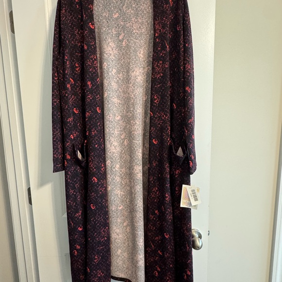 Lularoe Women’s Black & Pink Accent Sarah Cardigan with Pockets Size L - Picture 1 of 3